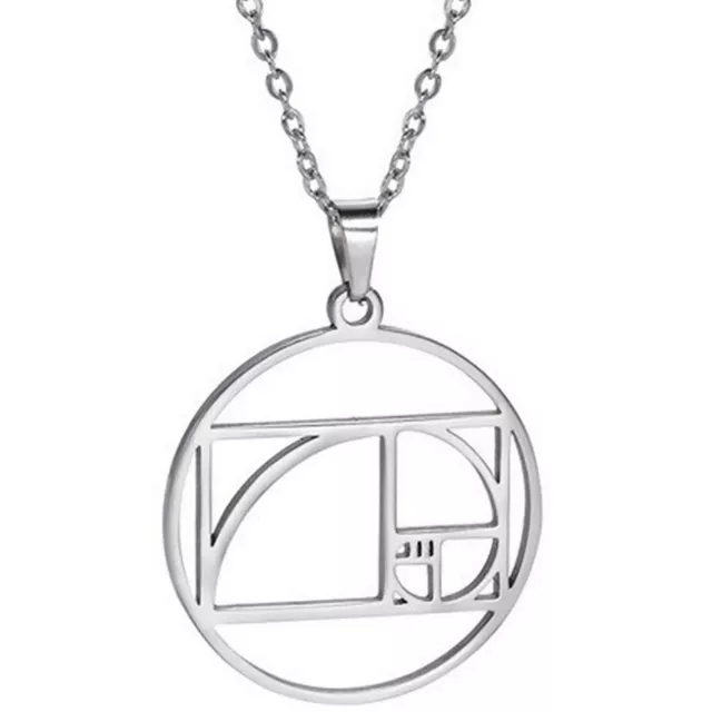 Fibonacci Spiral Necklace Silver Stainless Steel Sacred Geometry Pendant & Chain