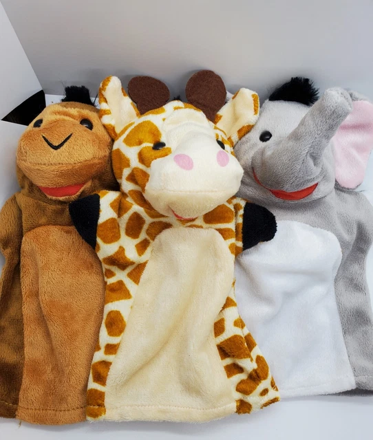 PLUSH HAND PUPPETS Giraffe Monkey Elephant Zoo Animals Melissa and Doug
