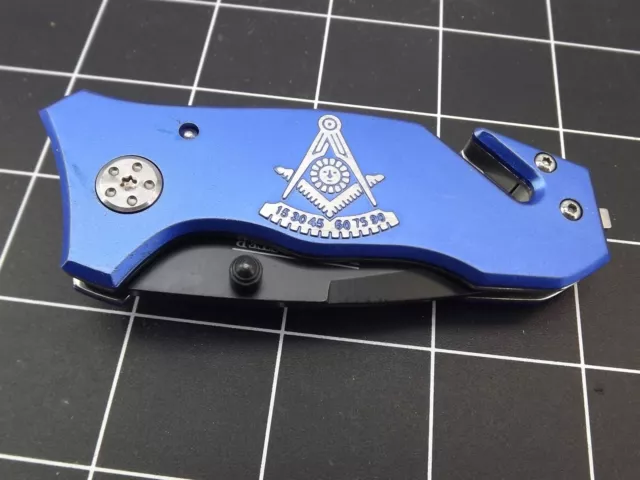 New Masonic Mason Locking Folding Blade Blue Pocket Knife Emergency Knife