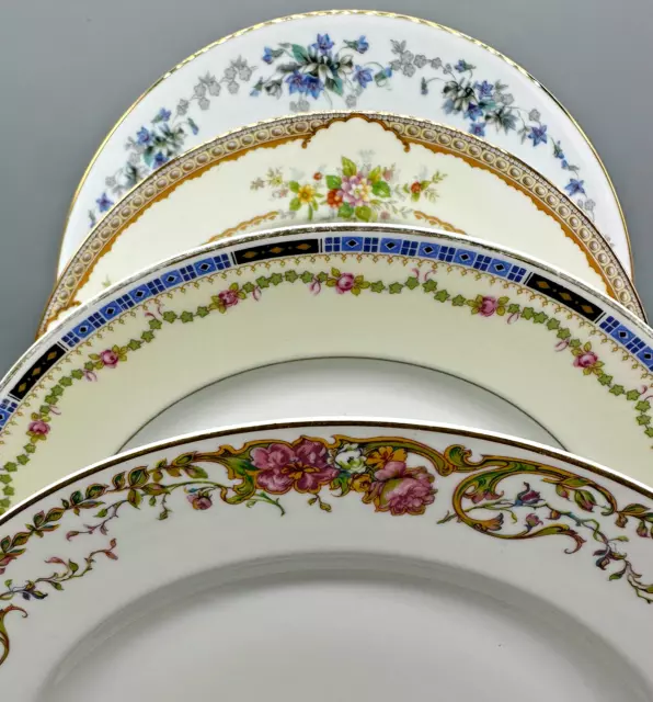 Set of 4 VTG Mismatched Fine china Porcelain Dinner Plates Floral Shabby Chic