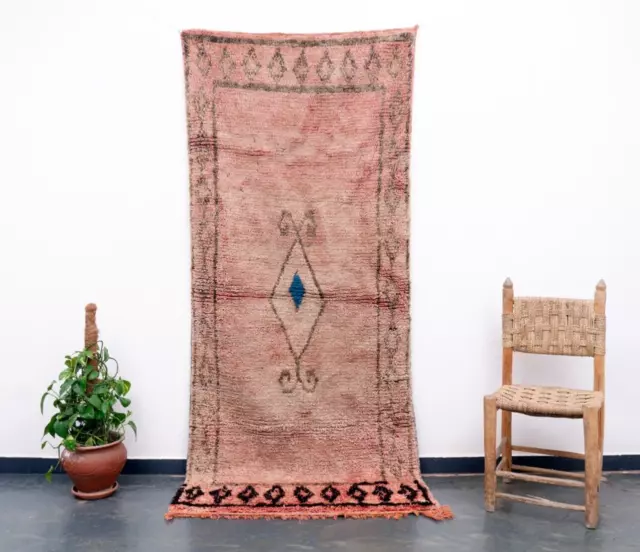 4x8 Vintage Handmade Wool Boujaad Pink Area Rug Moroccan Living Room