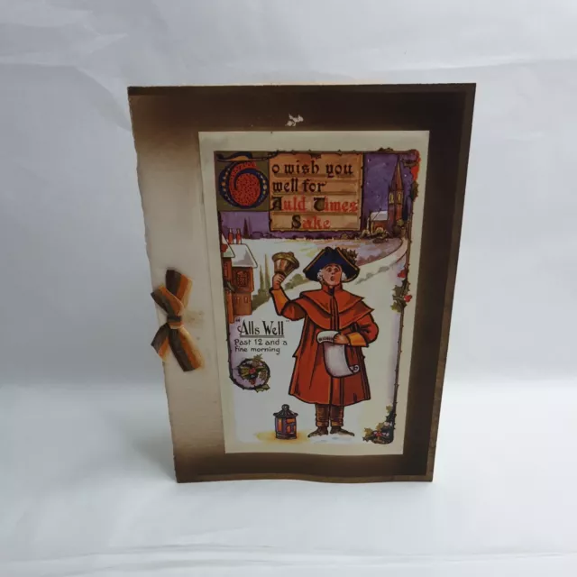 Antique Edwardian Christmas Card  , village scene town crier , bell man
