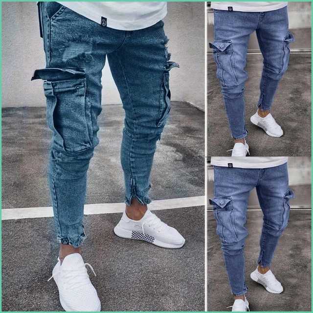 PANTALONES MEZCLILLA PARA Hombre Jeans Con Bolsillos De Cremallera