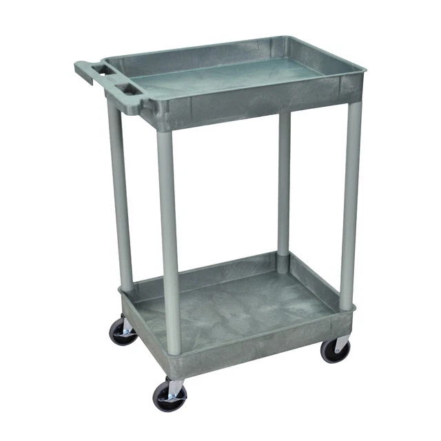 Luxor Office Kitchen Storage 2 Shelf Gray Tub Cart