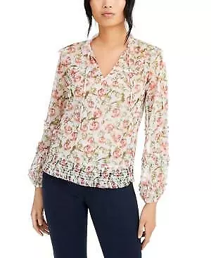 INC Womens Printed Smocked Blouse, Size Medium/Margarate Floral