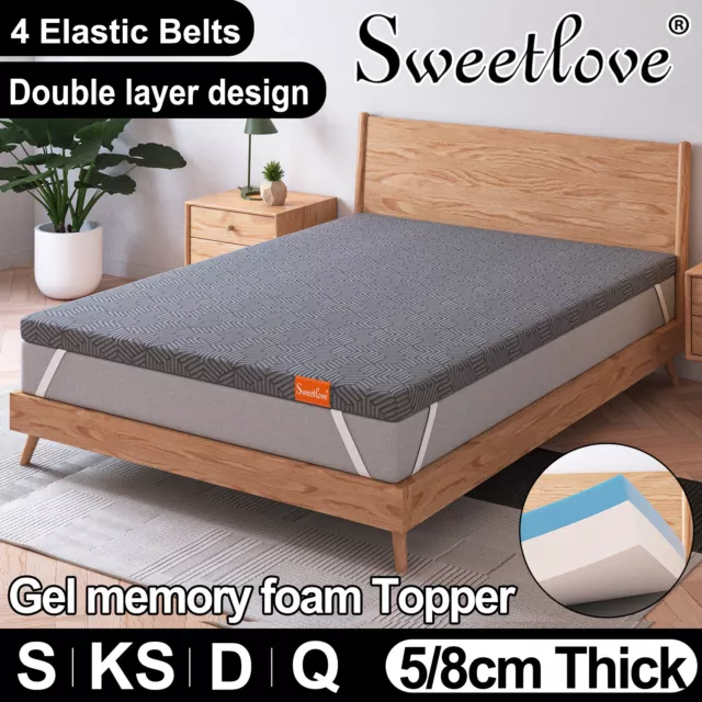 Sweetlove Bamboo Cover Gel Memory Foam Mattress Topper Underlay All Size Pad Mat