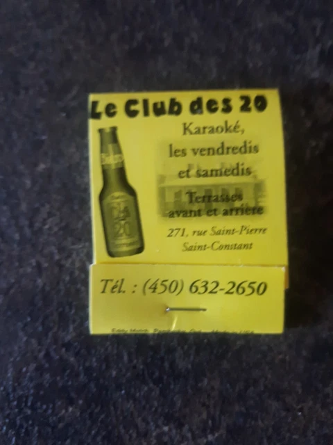 Le Club Des 20 Video Poker Saint Constant Quebec Matchbook Cover