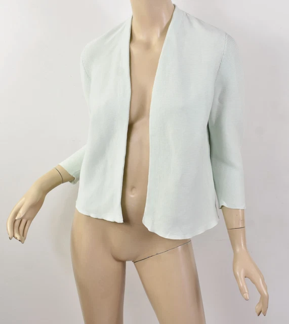 J. McLAUGHLIN Mint Green Ribbed Cotton Knit Cropped Open Cardigan Sweater M