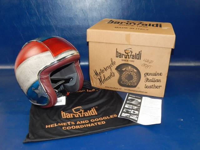 Baruffaldi Helmet American Flag White Blue Red Leather Harley Custom Race Italy Baruffaldi Helmet American Flag White Blue Red Leather Harley Custom Race Italy