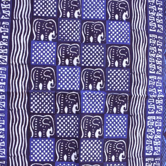 Blue Elephant Potato Print Table Runner 57x18 Inch Zimbabwe