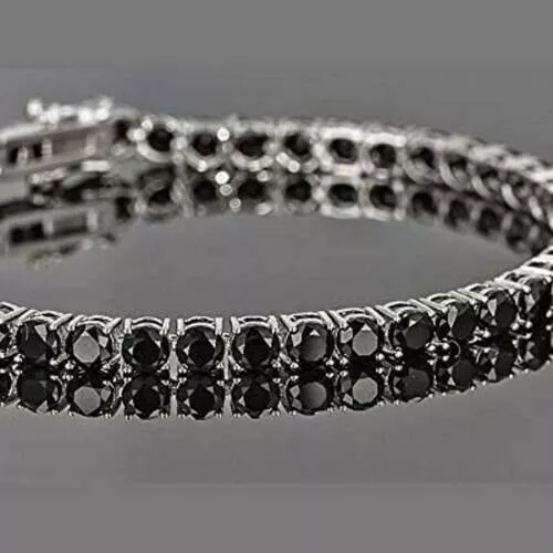 14K White Gold Plated Lab Created Round Cut Black Diamond Men's Tennis Bracelet