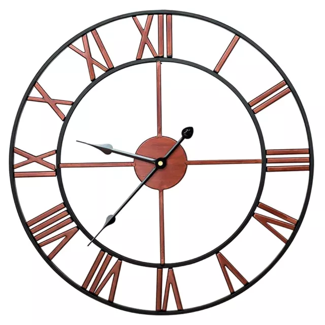 60CM Large Skeleton Metal Roman Wall Clock Big Numerals Giant Open Round Face UK