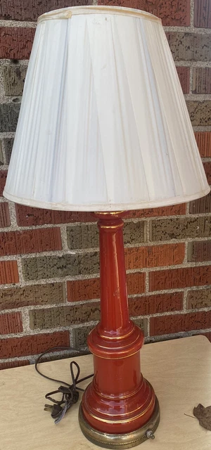 NICE Vintage Mid Century Mod Porcelain Table Lamp Burnt Orange/ Coral W/Shade