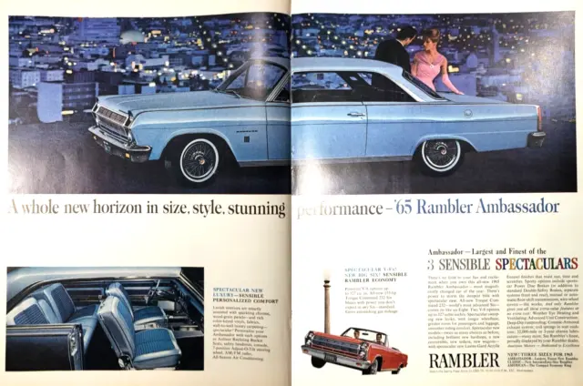 Vtg Print Ad 1964 1965 Rambler Ambassador Car New Horizon Spectaculars 2 pg
