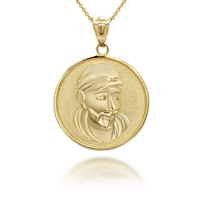 Solid Gold Or .925 Silver Shirdi Sai Baba Hindu Guru Coin Pendant Necklace