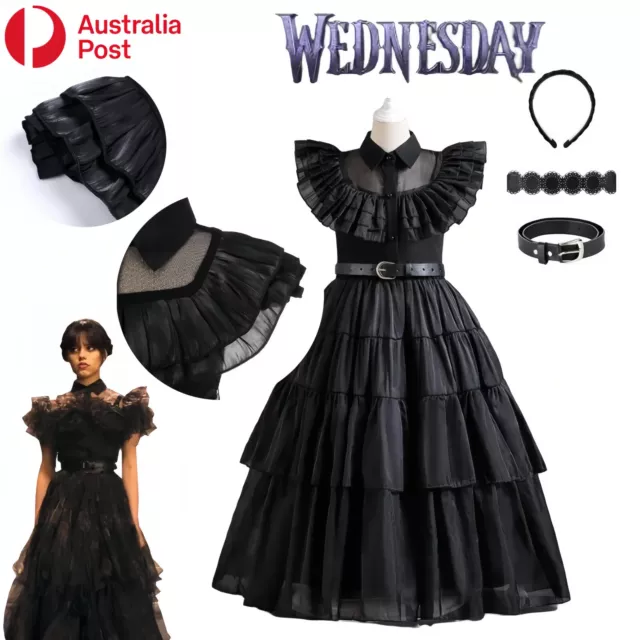Wednesday Addams Cosplay Costume Kids Girls Fancy Dress Halloween Party Outfit
