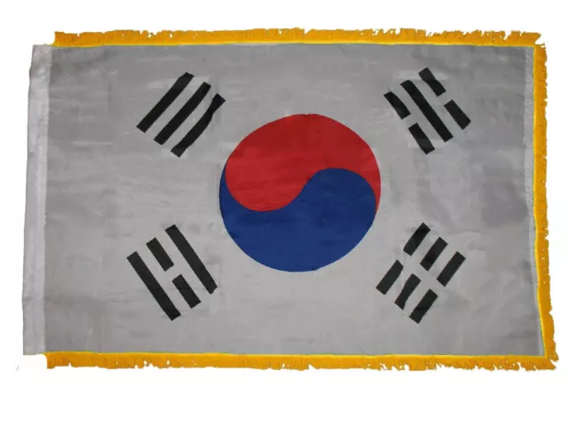 3x5 South Korea Poly Nylon Sleeve w/ Gold Fringe Flag 3'x5'