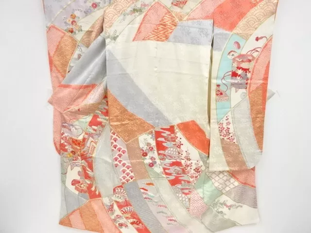 85444# JAPANESE KIMONO / ANTIQUE FURISODE / EMBROIDERY / SHIBORI / CARRIAGE &amp