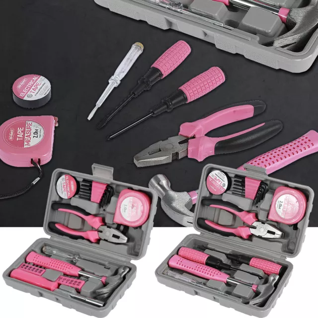 13/24Pcs Lady Pink Hand Repairing Tool Kit Plier Screw Tape Measure Home Tool