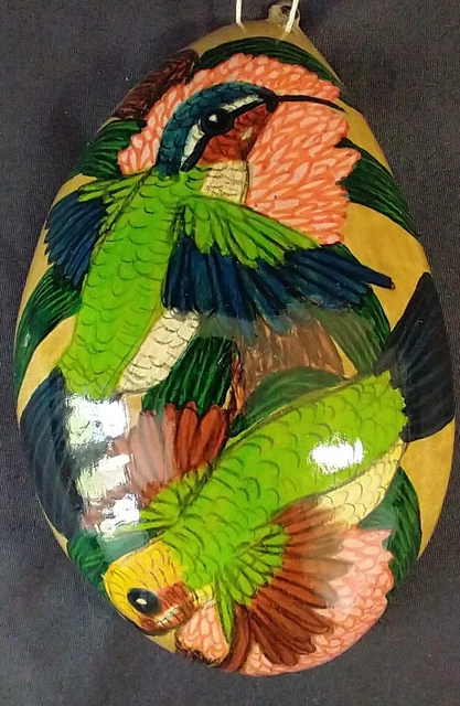 Panama Traditional Folk Art Hand Painted Totumo Bowl Crafted from Calabash Tree