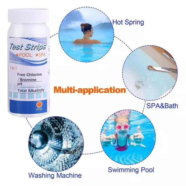 3 in 1 Pool Water Test Strips For Chlorine Dip Swimming PH Pools Test Paper P2X0