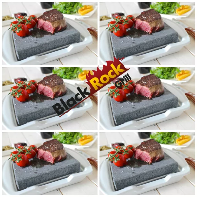 Hot Stone Cooking Steak Stone Black Rock Grill Set 6 Lava Sizzling Plate HO-19