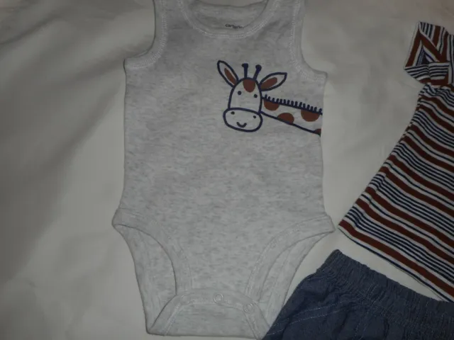 Carters 3 Piece Giraffe Short Set - Baby Infant Boy Clothes Size 3 Months - New 2