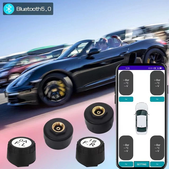 Capteur Pression Pneus Bluetooth 5.0 TPMS - Surveillance Temps Réel IOS Android, IP67 Étanche, 4 Capteurs