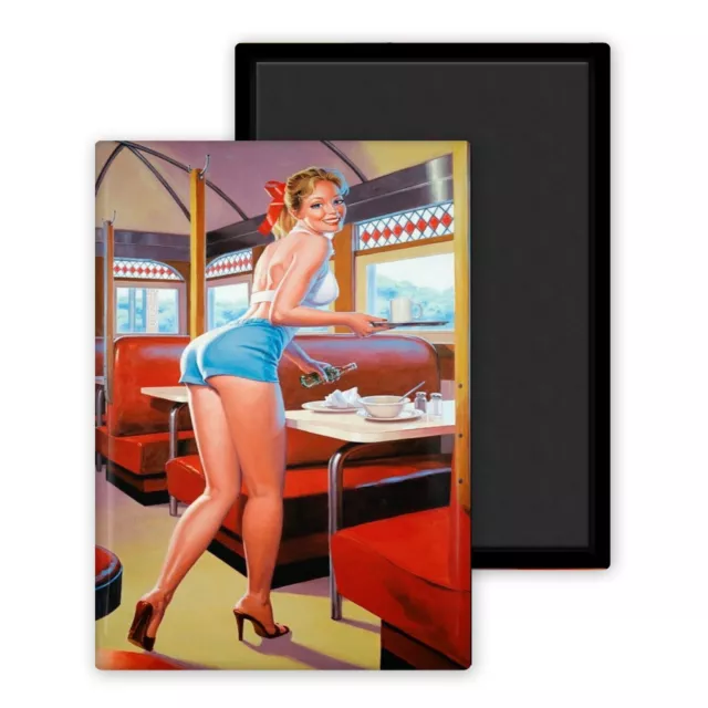 Pin Up Serveuse américaine-Magnet Frigo 54x78 mm