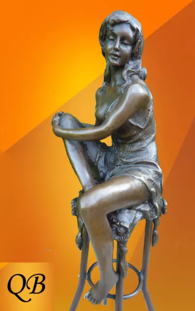 Bronze Figurine Art Deco Sculpture Statue Hot Cast Charlotte Lady Figure Signed