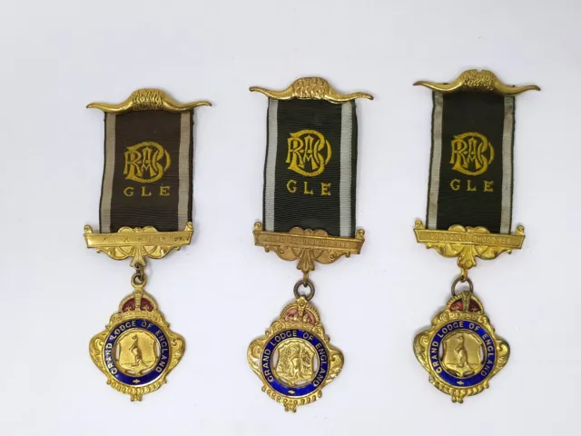 3x R.A.O.B. Gold-Coloured Initiation Medals (Order of Buffaloes) Job Lot Masonic