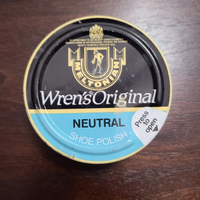 Meltonian Vintage Metal Tin Wren's England Neutral Shoe Polish Canister Full