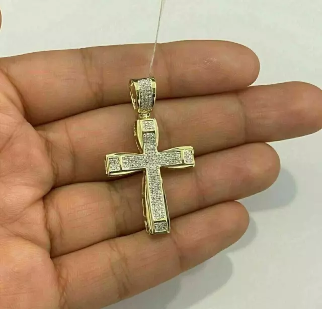 1.25 Ct Round Cut Simulated Diamond Bling Cross Pendant 14k Yellow Gold Plated