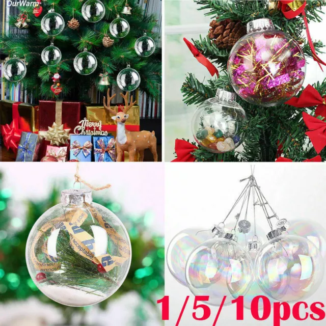 1/10PCS Clear Plastic Christmas Balls Baubles Sphere Fillable Xmas Tree  Ornament