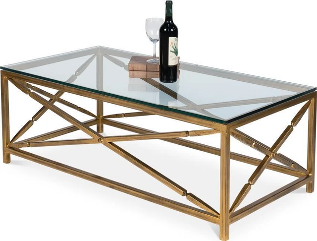 Coffee Table Cocktail SARREID Antique Brass Iron Glass