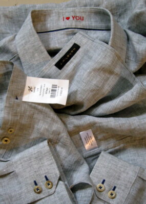 J. Hilburn "I L You" Men's 100% Linen Light Green Long Sleeve Shirt Size Xl Nwot