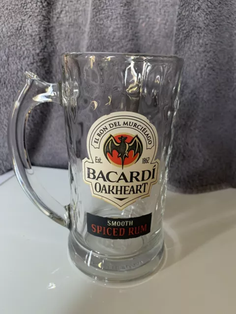 Bacardi Oakheart Smooth Spiced Rum Stein Mug Beer Dimpled Heavy Glass 6” Tall