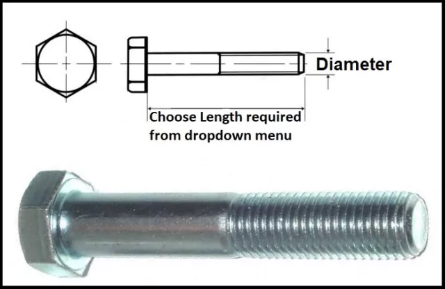 M8 Grade 8.8 High Tensile Part Threaded Bolts Zinc Plated Hexagon Head Bolts