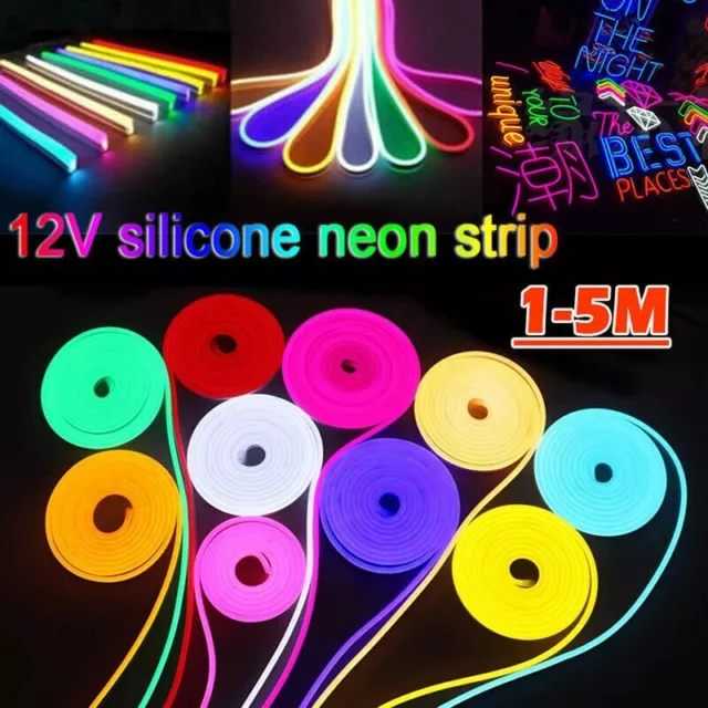 5M-20M LED Strip Neon Rope Lights Dimmable Waterproof Flex 12V Tube Bar Sign DIY