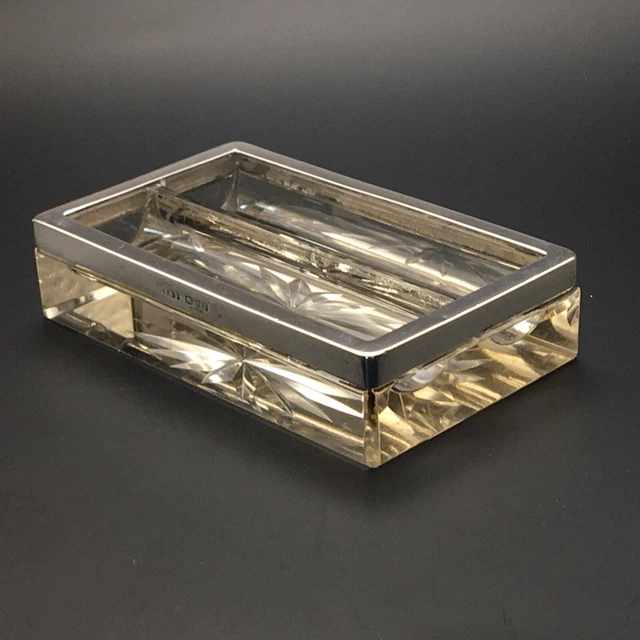 Solid Silver Cut Glass Lipstick Trinket Dish - Chester 1906 Saunders & Shepherd