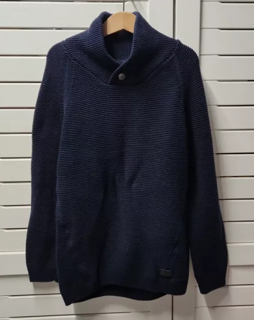 ZARA BOYS sz 8 Knit SWEATER JUMPER PULLOVER high Collar Neck Navy Blue #C3