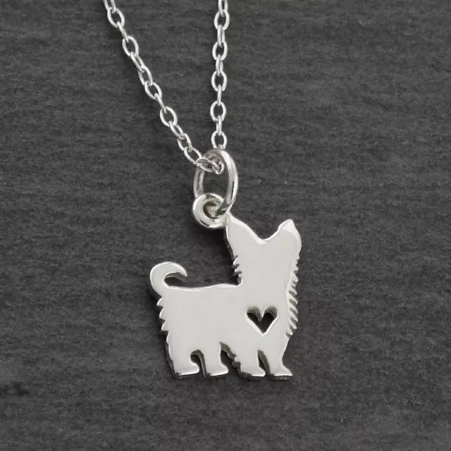 Yorkshire Terrier Charm Necklace - 925 Sterling Silver- Yorkie Heart Dog Pendant