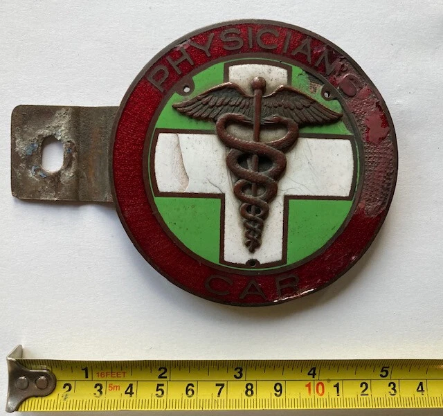 Vintage License plate attachment PHYSICIAN'S CAR   Cloisonne damaged