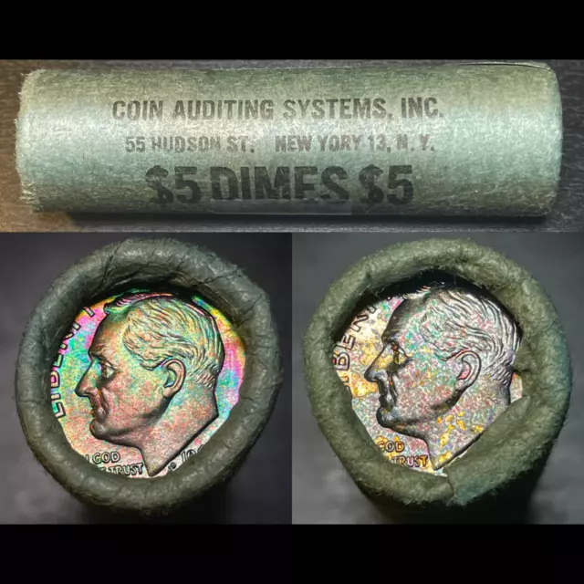 OGP Roll of 50 GEM BU 1962 Roosevelt Dimes - AMAZING Rainbow Toned End Coins #12