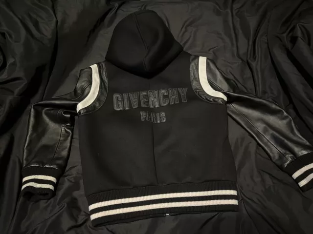 Givenchy Hooded Varsity Teddy Jacket Leather Sleeves