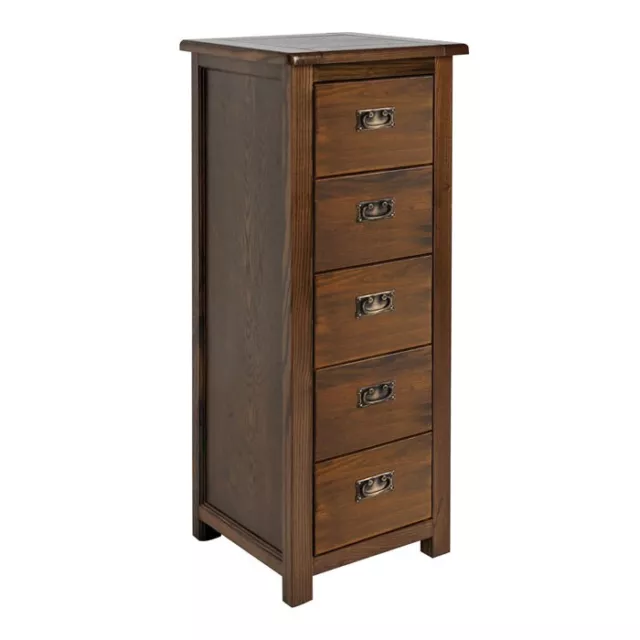 Boston 5 Drawer Tall Narrow Wooden Narrow Chest of Drawers Tallboy Dark Wood