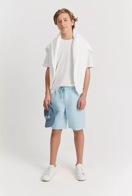 BNWT RRP$59 COUNTRY ROAD TEEN BOYS size 14 ORGANIC COTTON LINEN SHORTS PALE BLUE