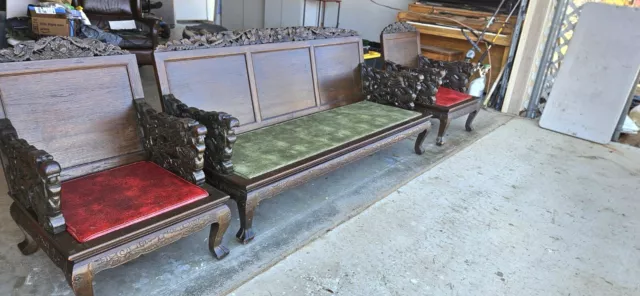 Vintage Chinese Dragon Couch And Dragon Arm Chairs