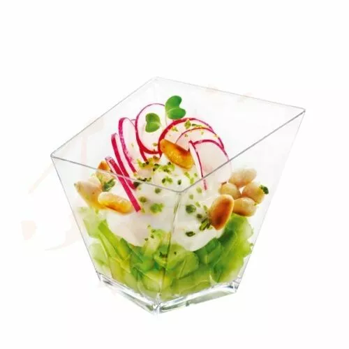 12 Square Diamond Style Bowls - - 5.5oz - plastic clear canape dishes cups