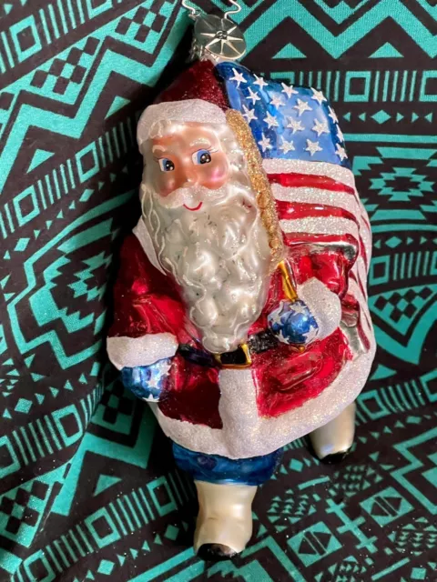 Radko PATRIOT PARADE Santa Ornament 5.5" Patriotic Flag Red White Blue 1010674